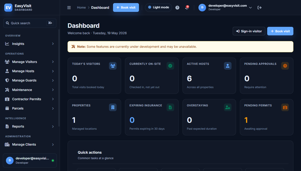 EasyVisit Dashboard — Insights overview
